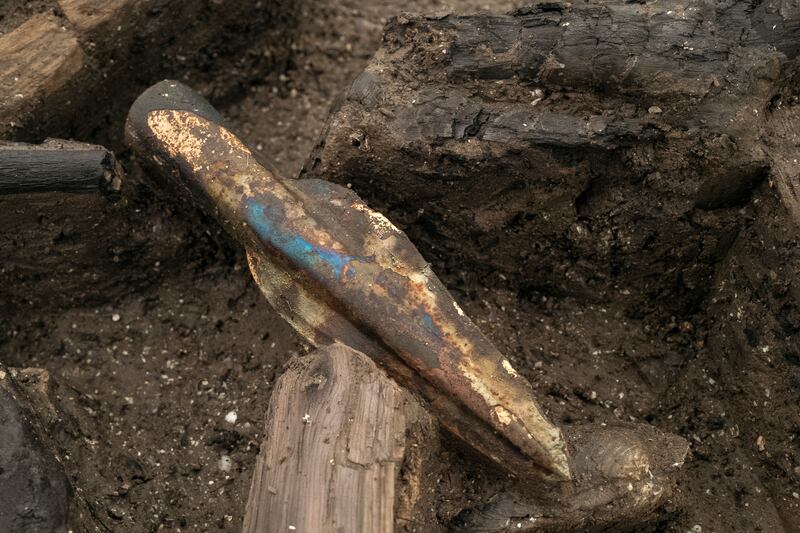 A spearhead at the Must Farm excavation site.