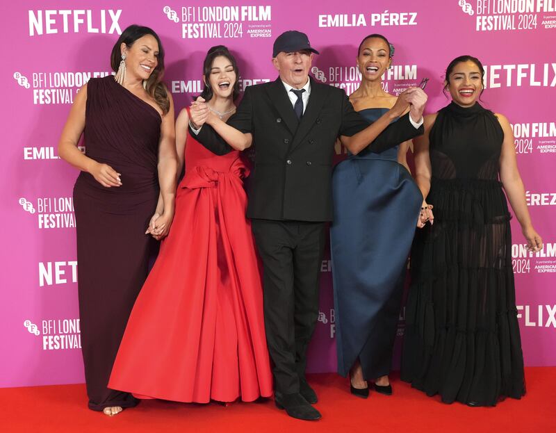 Karla Sofia Gascon, Selena Gomez, Jacques Audiard, Zoe Saldana and Adriana Paz