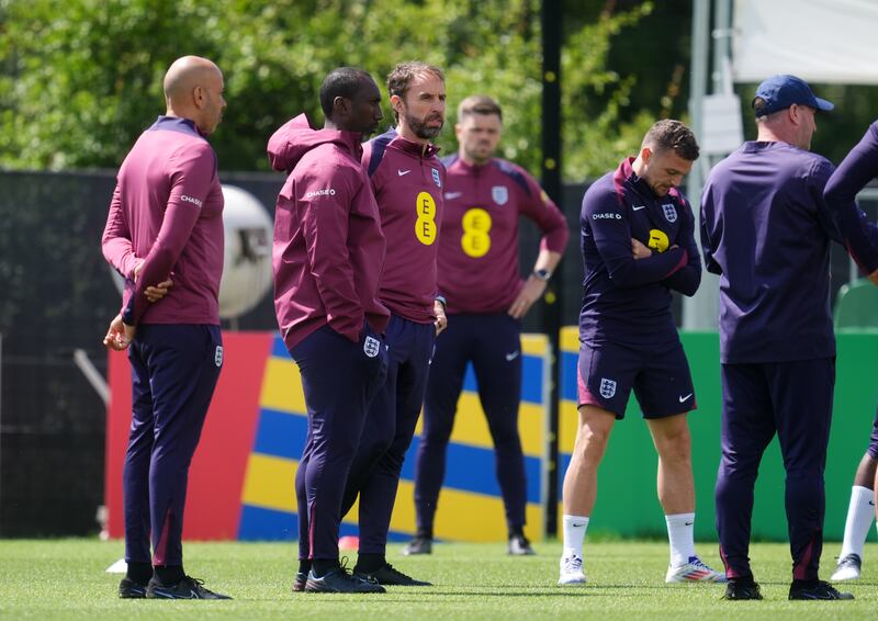 Jimmy Floyd Hasselbaink (second left) has been helping the England squad with penalties