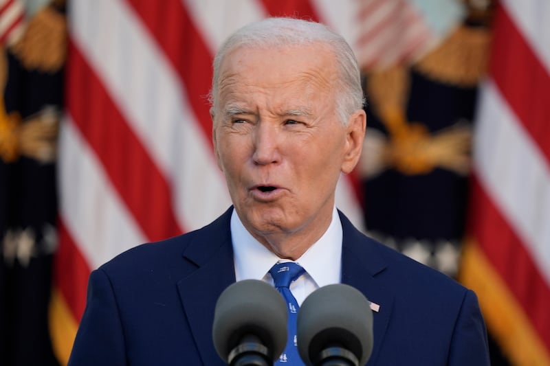 President Joe Biden speaks in the Rose Garden at the White House (Manuel Balce Ceneta/AP)