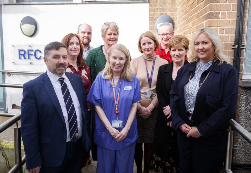 Health minister Robin Swann with staff at the Regional Fertility Centre in Belfast.